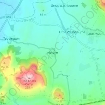 Topografisk kort Alstone, højde, terræn