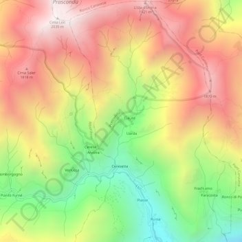 Topografisk kort Vernai, højde, terræn