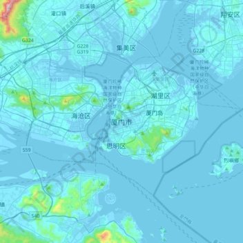 Topografisk kort Xiamen City, højde, terræn