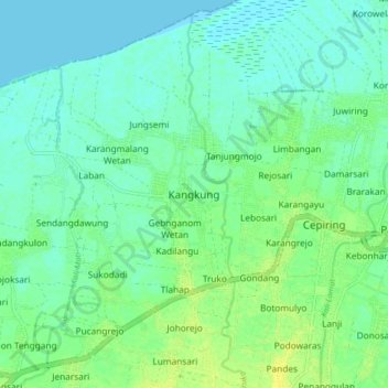 Topografisk kort Kangkung, højde, terræn