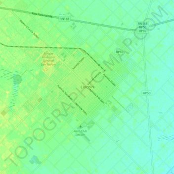 Topografisk kort Lincoln, højde, terræn