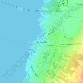 Topografisk kort Färjestaden, højde, terræn
