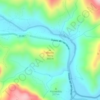 Topografisk kort Monte Ferru, højde, terræn