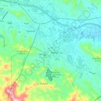 Topografisk kort Hatta, højde, terræn