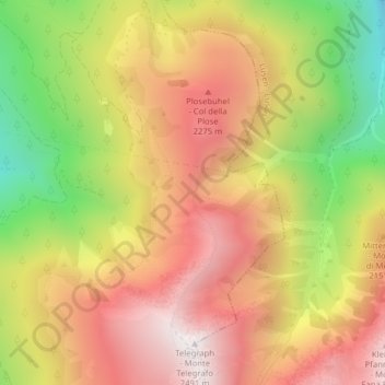 Topografisk kort Plosescharte - Forcella Plose, højde, terræn