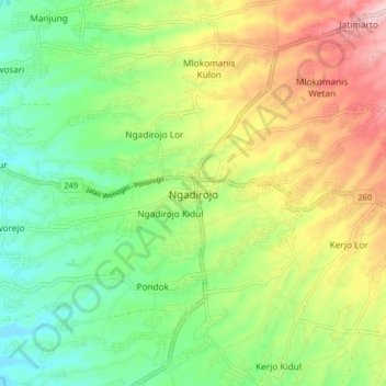 Topografisk kort Ngadirojo, højde, terræn