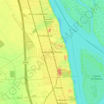 Topografisk kort Capitán Bermúdez, højde, terræn