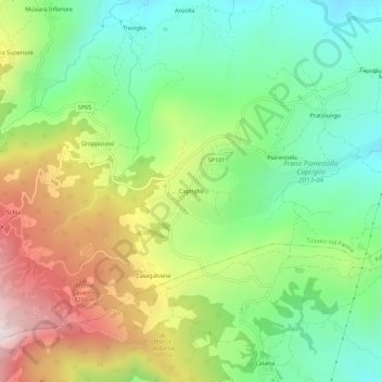 Topografisk kort Capriglio, højde, terræn