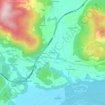 Topografisk kort Pörtschach, højde, terræn