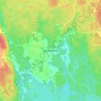 Topografisk kort Närkesberg, højde, terræn