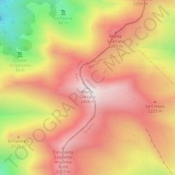 Topografisk kort Monte Gorzano, højde, terræn