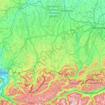 Topografisk kort Ostallgäu, højde, terræn