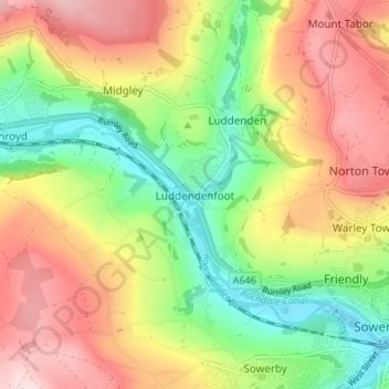 Topografisk kort Luddendenfoot, højde, terræn