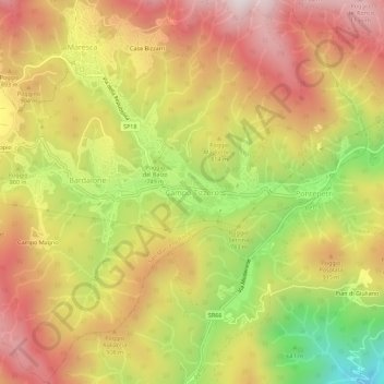 Topografisk kort Campo Tizzoro, højde, terræn