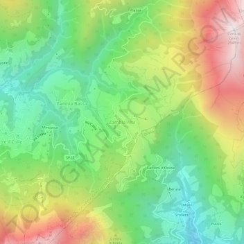 Topografisk kort Zambla Alta, højde, terræn
