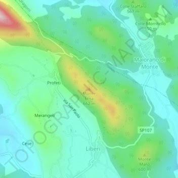 Topografisk kort Monte Etna, højde, terræn