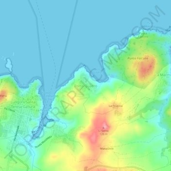 Topografisk kort Porto Quadro, højde, terræn