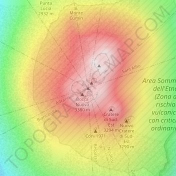 Topografisk kort Etna, højde, terræn