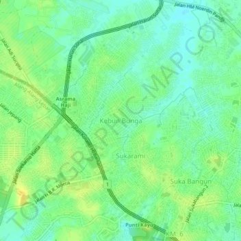 Topografisk kort Kebun Bunga, højde, terræn