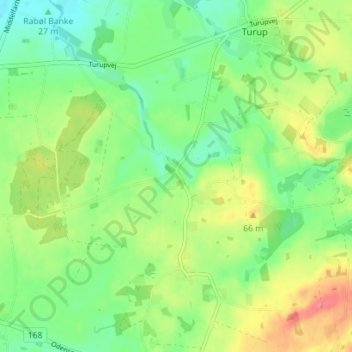 Topografisk kort Gamtofte, højde, terræn