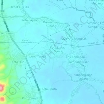 Topografisk kort Permai Indah, højde, terræn