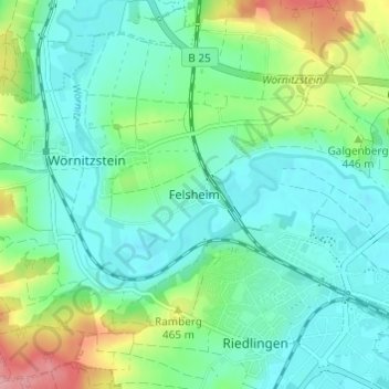 Topografisk kort Felsheim, højde, terræn