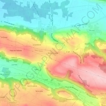 Topografisk kort Bonne-Gagne, højde, terræn