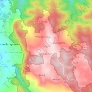 Topografisk kort Krajan, højde, terræn
