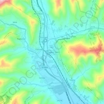 Topografisk kort Omignano Scalo, højde, terræn