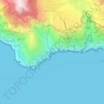Topografisk kort Marina di Praia, højde, terræn