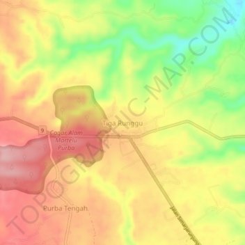 Topografisk kort Tiga Runggu, højde, terræn