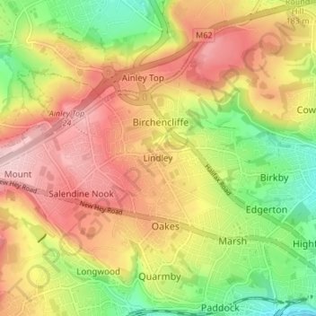 Topografisk kort Lindley, højde, terræn