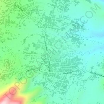 Topografisk kort Taman Bunga Nusantara, højde, terræn