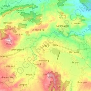 Topografisk kort Klego, højde, terræn