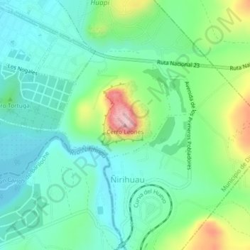 Topografisk kort Cerro Leones, højde, terræn