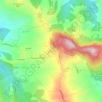 Topografisk kort Perticara, højde, terræn