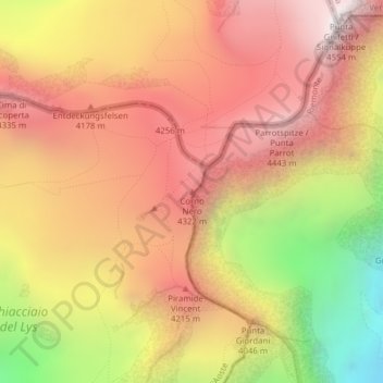Topografisk kort Corno Nero, højde, terræn