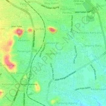Topografisk kort Jagabaya III, højde, terræn