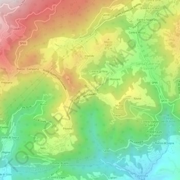 Topografisk kort Lusiana, højde, terræn