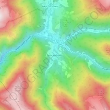 Topografisk kort Borgo San Giovanni, højde, terræn
