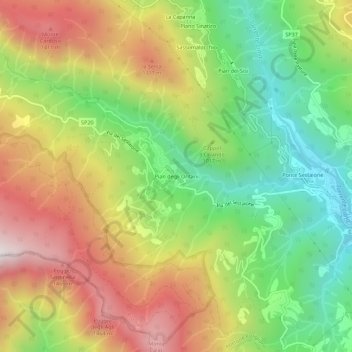 Topografisk kort Pian degli Ontani, højde, terræn