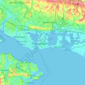 Topografisk kort Portsmouth, højde, terræn