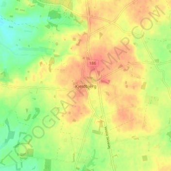 Topografisk kort Kjeldbjerg, højde, terræn