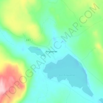 Topografisk kort Ringvattnet, højde, terræn