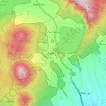Topografisk kort Bedugul, højde, terræn