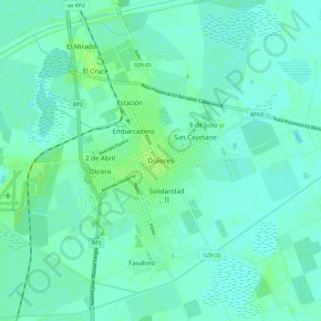 Topografisk kort Dolores, højde, terræn