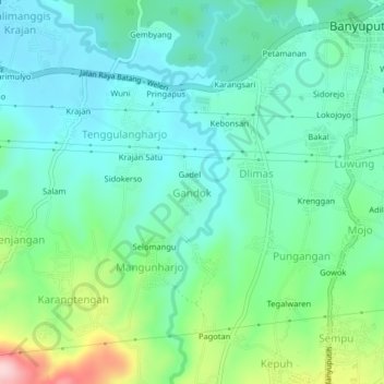 Topografisk kort Gandok, højde, terræn