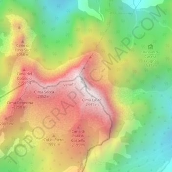 Topografisk kort Col Nudo, højde, terræn