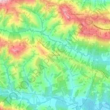 Topografisk kort Treciminiere, højde, terræn