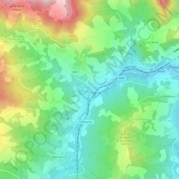 Topografisk kort Marano sul Reno, højde, terræn